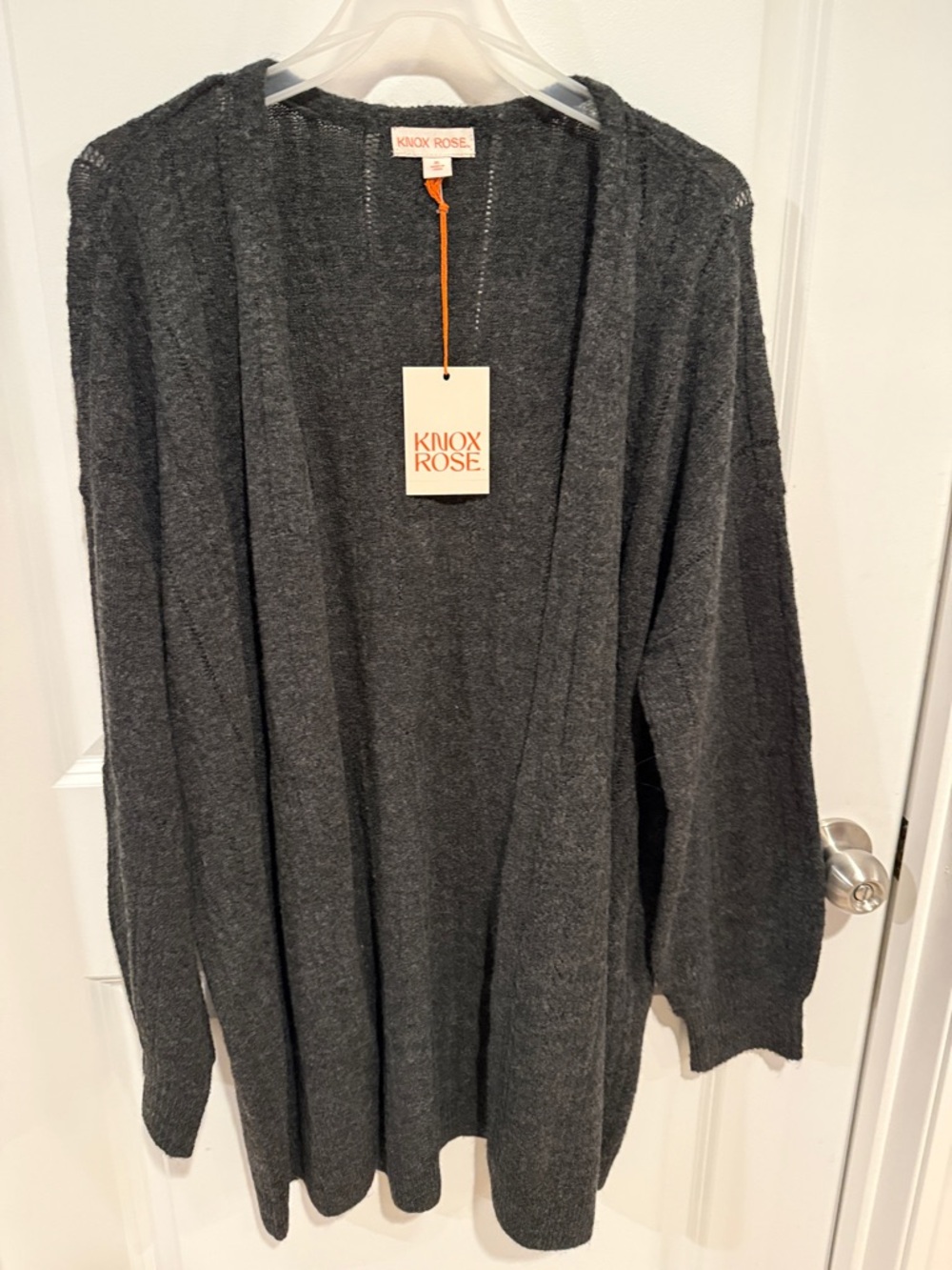 Knox Rose Men's Charcoal Open-Front Cardigan